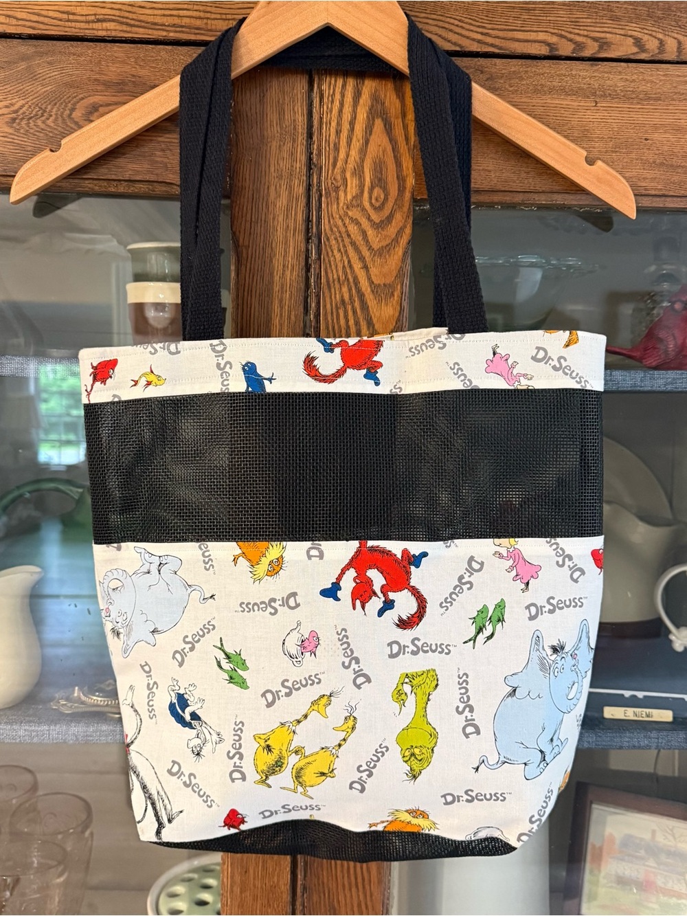 Handmade Dr.  Seuss Beach Bag Tote Book Backpack Mesh Fabric Colorful Bag Unique
